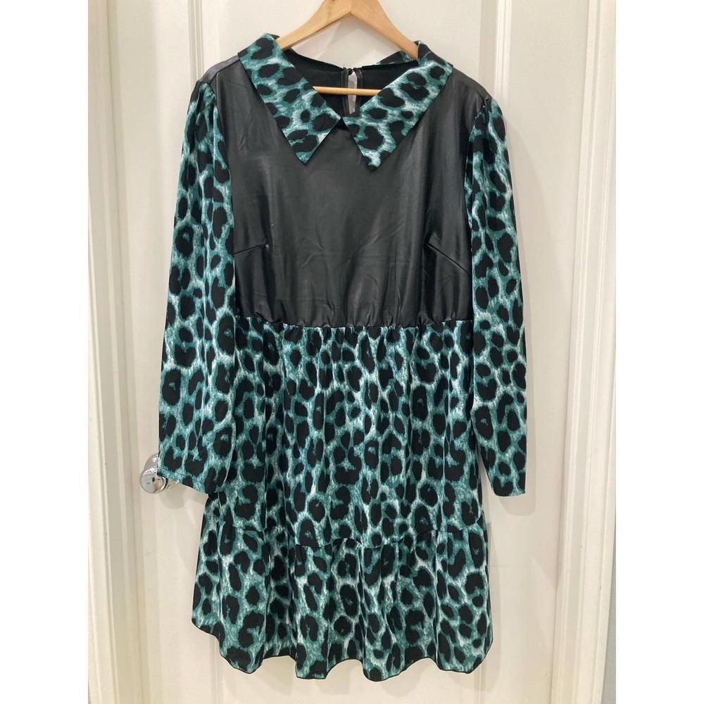 Shein Curve Plus Leopard Print Colorblock Ruffle … - image 3